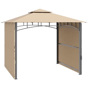 Abri de jardin permanent Outsunny carré en métal beige de 9,8 pi x 9,8 pi avec toit en polyester