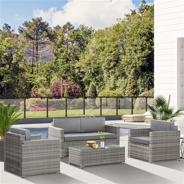 Outsunny Grey Rattan Patio Conversation Set - 4-Piece