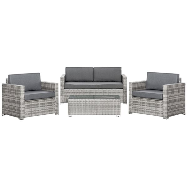 Outsunny Grey Rattan Patio Conversation Set - 4-piece 860-233gy 