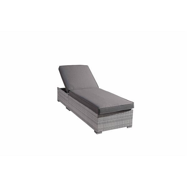 Velago Torino Grey Wicker Stackable Metal Stationary Chaise Lounge Chair with Grey Cushioned Seat