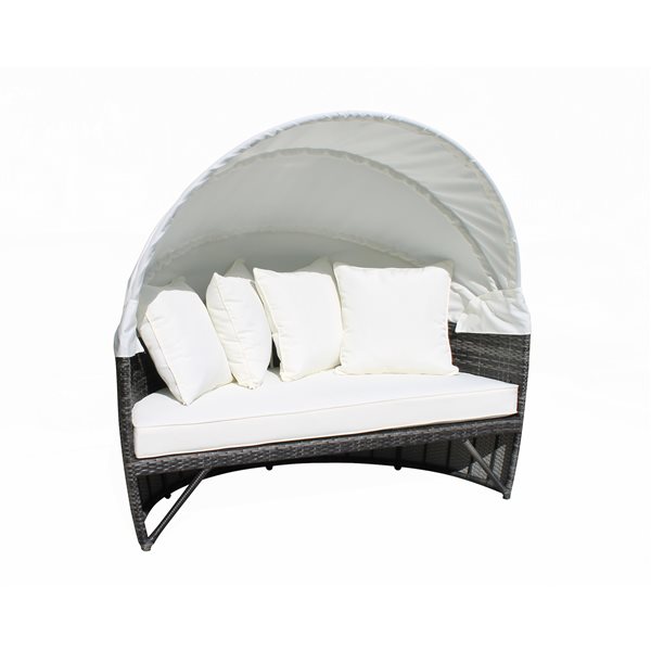 Velago Sogno Deluxe Charcoal Grey Wicker Outdoor Daybed with Off-White Polyester Cushions