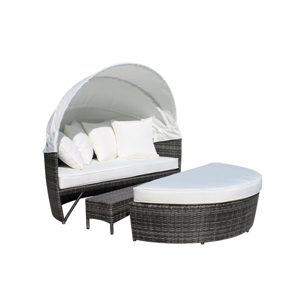 Image of Velago | Sogno Deluxe Charcoal Grey Wicker Outdoor Daybed With Off-White Polyester Cushions Included | Rona