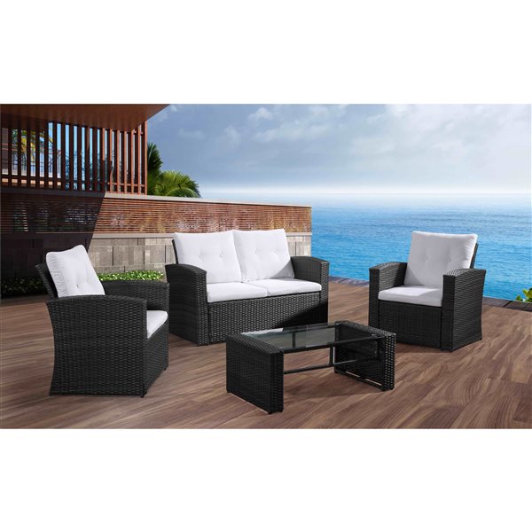 Ensemble de conversation de patio 4 pièces LAMONE de Velago gris anthracite avec coussins en polyester blanc cassé inclus