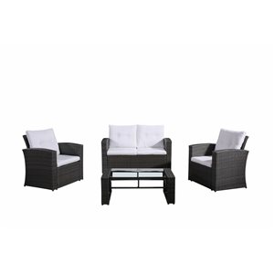 Velago LAMONE Charcoal Grey Patio Conversation Set with Off-White Polyester Cushions Included - 4-Piece