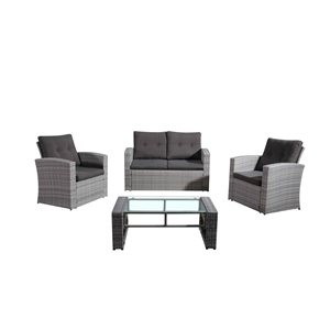 Velago LAMONE Light Grey Patio Conversation Set with Grey Polyester Cushions Included - 4-Piece