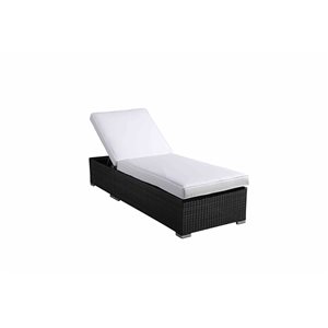 Velago Torino Stackable Charcoal Grey Wicker and Metal Stationary Lounge Chair with Off-White Cushioned Seat