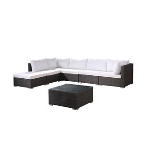 Velago Fresco Extended Charcoal Grey Wicker Outdoor Sofa with Off-White Polyester Cushions Included