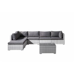 Velago Fresco Extended Light Grey Wicker Outdoor Sofa with Grey Polyester Cushions Included