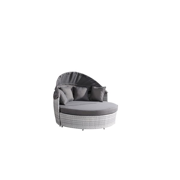Velago Sogno Deluxe Light Grey Wicker Outdoor Daybed with Grey Polyester Cushions Included