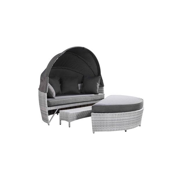 Velago Sogno Deluxe Light Grey Wicker Outdoor Daybed with Grey Polyester Cushions Included