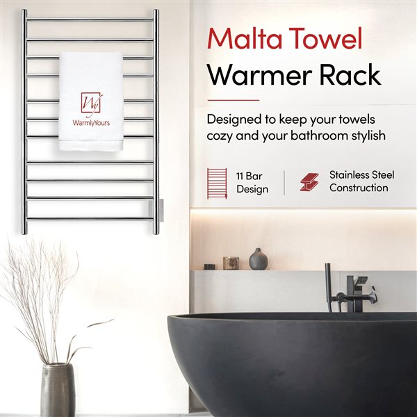 WarmlyYours Malta Polished Stainless Steel Hardwired Towel Warmer with 11 Bars
