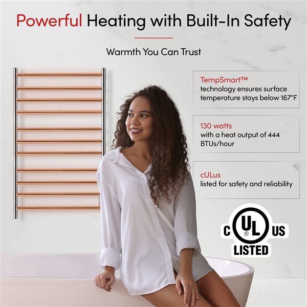 WarmlyYours Malta Polished Stainless Steel Hardwired Towel Warmer with 11 Bars