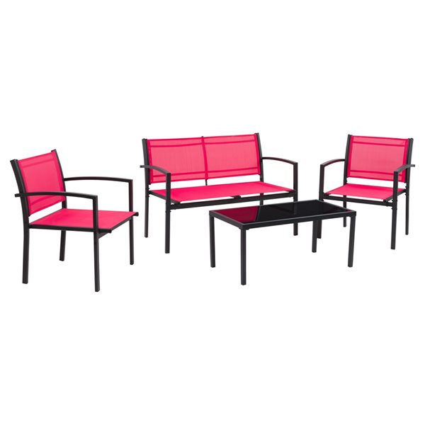 Ensemble de mobilier extérieur Everett par CorLiving en polyester rouge et cadre en métal, 4 pièces