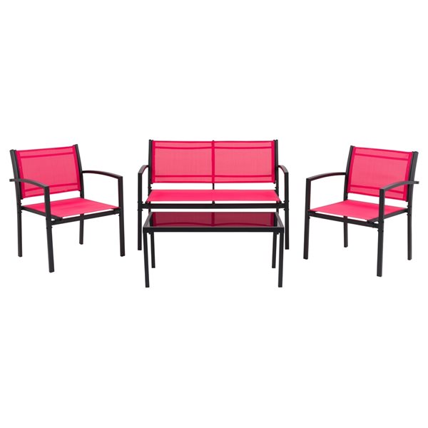 Ensemble de mobilier extérieur Everett par CorLiving en polyester rouge et cadre en métal, 4 pièces