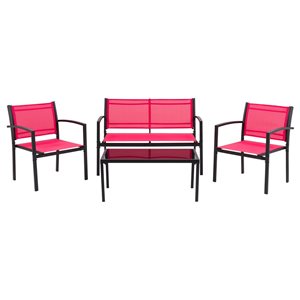 Ensemble de mobilier extérieur Everett par CorLiving en polyester rouge et cadre en métal, 4 pièces