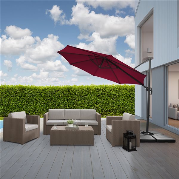 CorLiving Parasol de patio inclinable et déporté rouge vin de 9,5 pi avec poteau en aluminium