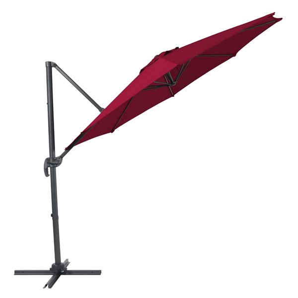 CorLiving Parasol de patio inclinable et déporté rouge vin de 9,5 pi avec poteau en aluminium