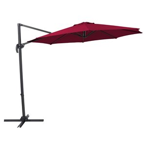 CorLiving Parasol de patio inclinable et déporté rouge vin de 9,5 pi avec poteau en aluminium