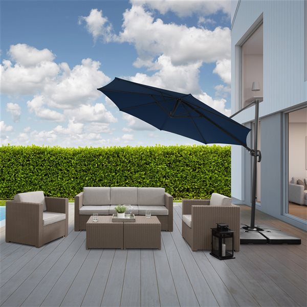 CorLiving Parasol de patio inclinable et déporté bleu marine de 9,5 pi avec mât en aluminium