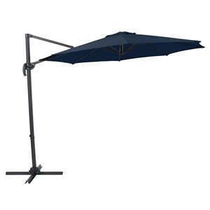 CorLiving Parasol de patio inclinable et déporté bleu marine de 9,5 pi avec mât en aluminium