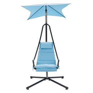 CorLiving Kinsley 1-Person Light Blue Steel Patio Swing Chair with Canopy