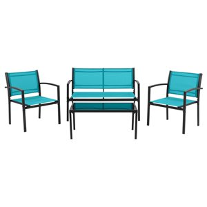 Ensemble de mobilier extérieur Everett par CorLiving en polyester bleu sarcelle et cadre en métal, 4 pièces