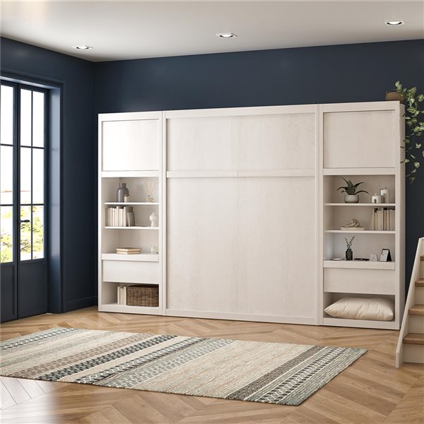 Signature Sleep Ivory Oak Full Murphy Bed with Side Cabinets