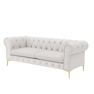 Inspired Home Raeleigh Modern Tufted White Faux Leather 3-Seat Sofa
