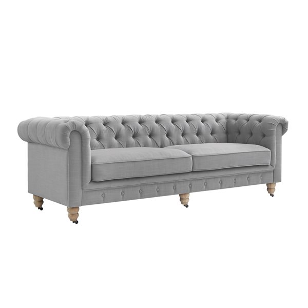 Inspired Home Macey Modern Tufted Light Grey Linen Sofa