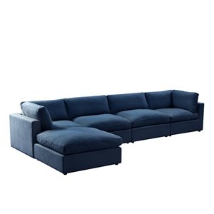 Inspired Home Yaritza Modern Upholstered Navy Linen Corner Sofa