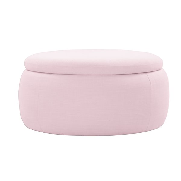 Inspired Home Brayleigh Modern Pink Linen Round Integrated Storage Ottoman