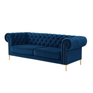 Inspired Home Journie Modern Tufted Navy Velvet Sofa