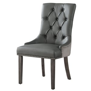 Inspired Home Set of 2 Autumn Traditional Dark Grey Faux leather Upholstered Parson Chair (Wood Frame)