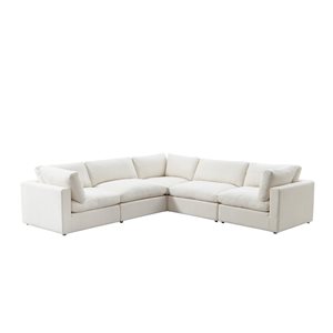 Inspired Home Yaritza Modern Upholstered Cream White Linen L-Sectional