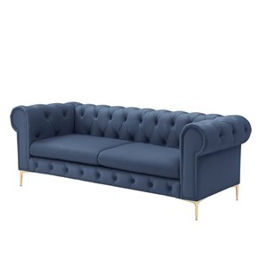 Inspired Home Raeleigh Modern Tufted Navy Faux Leather 3-Seat Sofa
