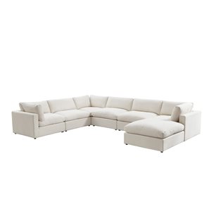 Inspired Home Yaritza Modern Upholstered Cream White Linen U-Sofa Sectional