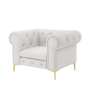 Inspired Home Nicole Miller Raeleigh Chesterfield Club Button Tufted Leather PU White Chair