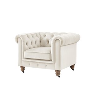 Inspired Home Shabby Chic Macey Chesterfield Club Button Tufted Velvet Beige Chair