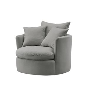 Inspired Home Shabby Chic Yaritza Swivel Upholstered Accent Chair - Barrel Linen Grey