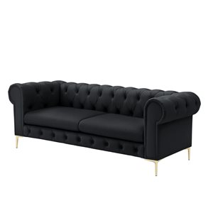 Inspired Home Raeleigh Modern Black Faux Leather 3-Seat Sofa