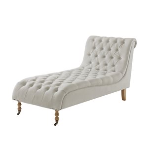 Inspired Home Shabby Chic Soleil Chaise Lounge Button Tufted Linen in White