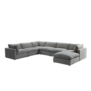 Inspired Home Yaritza Modern Upholstered Linen U-Sofa Sectional in Grey