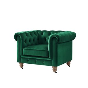 Inspired Home Shabby Chic Macey Chesterfield Club Button Tufted Velvet Hunter Green Chair