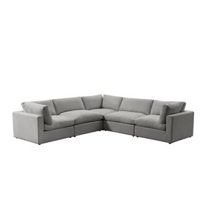 Inspired Home Yaritza Modern Upholstered Grey Linen L-Sectional