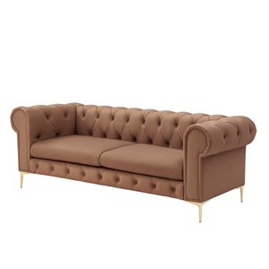 Inspired Home Raeleigh Modern Camel Faux Leather Sofa