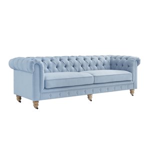 Inspired Home Macey Modern Upholstered Light Blue Linen Sofa