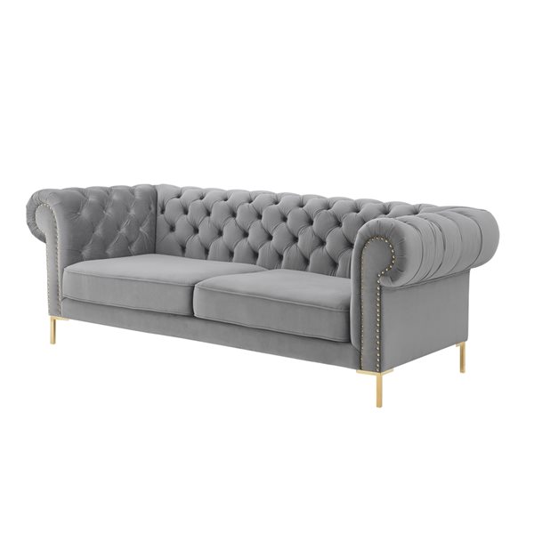 Inspired Home Journie Modern Grey, Contemporary Grey Velvet Sofa