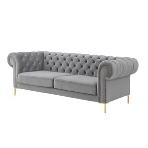 Inspired Home Journie Modern Grey Velvet Sofa