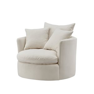 Inspired Home Shabby Chic Yaritza Swivel Upholstered Accent Chair - Barrel Linen Cream White