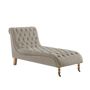 Inspired Home Shabby Chic Soleil Chaise Lounge Button Tufted Linen in Taupe